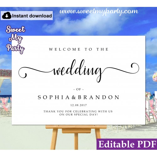 Modern Calligraphy welcome sign template,wedding welcome sign, (54b)